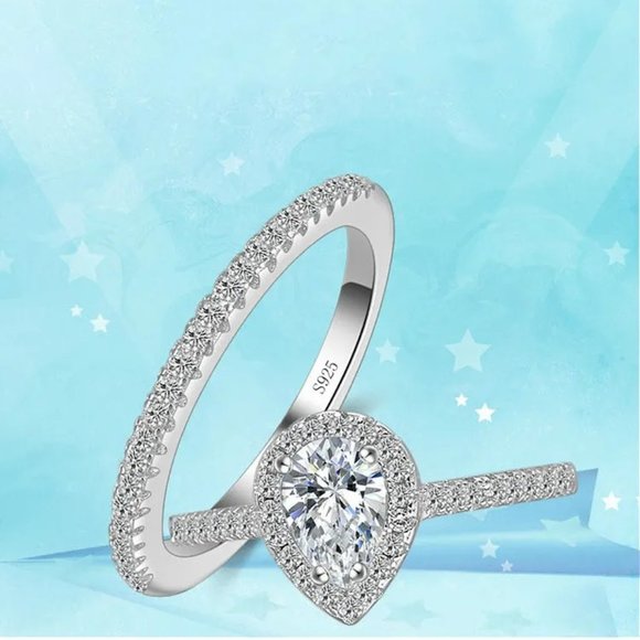 Beautiful 2 Pc. Teardrop Bridal Set, .925 Solid Sterling Silver!!!! - Picture 1 of 8